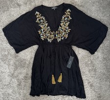NWT Lulus Embroidered Belize Dress Semi Sheer Tunic Black Beach Cover Boho Small