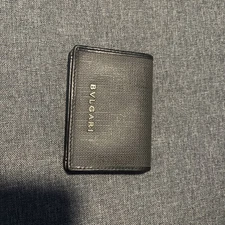 BVLGARI Authentic Weekend Card Case Gray × Black PVC Canvas × Leather W11.5×H8cm