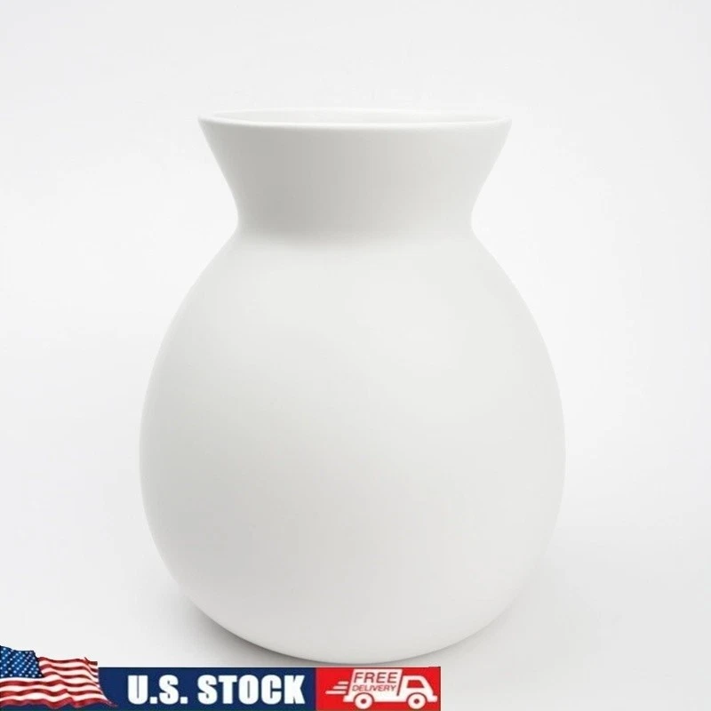 Solid White Ceramic Vase Decorative Home Accent Flowers Indoor Use 8in