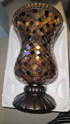 PARTYLITE Hurricane Mosaic Stain Glass Candle Holder GLOBAL FUSION 12 P8366 Vase