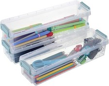 Long Plastic Stackable Box Home, Office Supplies Storage Organizer Box– Blue
