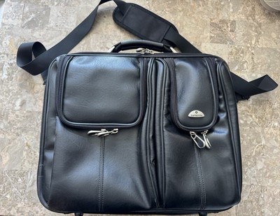Samsonite Black Leather Expandable 17'' Laptop Bag Briefcase Case Messenger