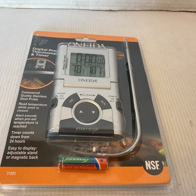 Oneida Digital Probe Cooking Thermometer & Timer Silver/Grey Model 31201 NEW