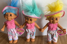 3 VTG 90s Russ Berrie "Tracey" Summer 7" Troll Dolls NOS Blue Green Yellow Hair