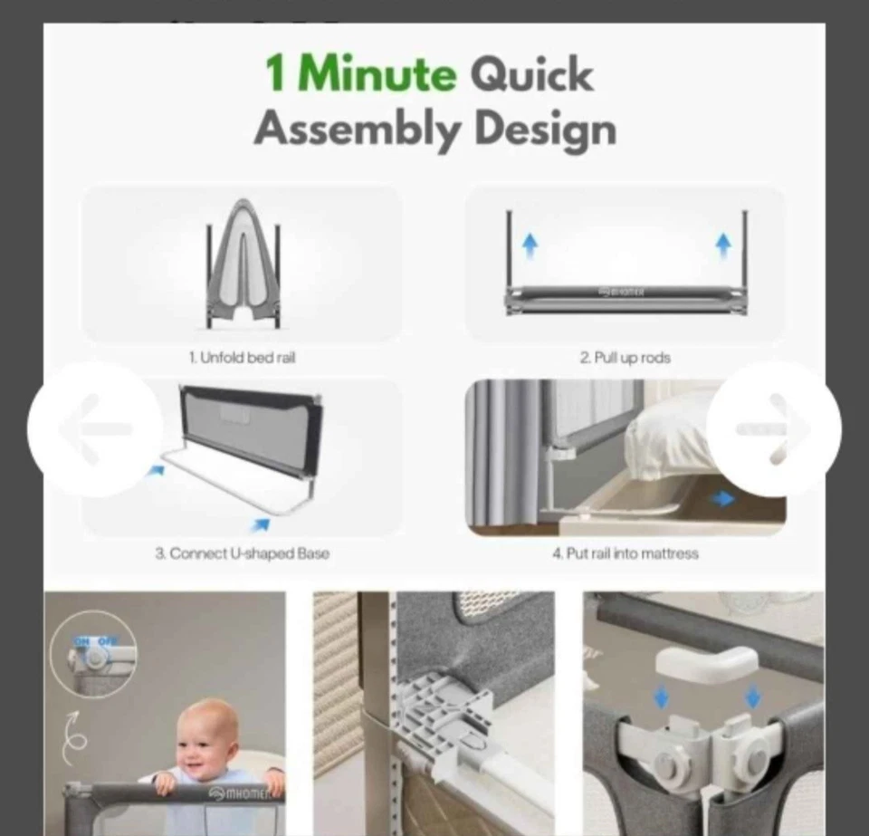  MHOMER 54" Bed Rail Guard for Toddler or Adult – Foldable Safety Bedside Bumper - Image 3 of 4