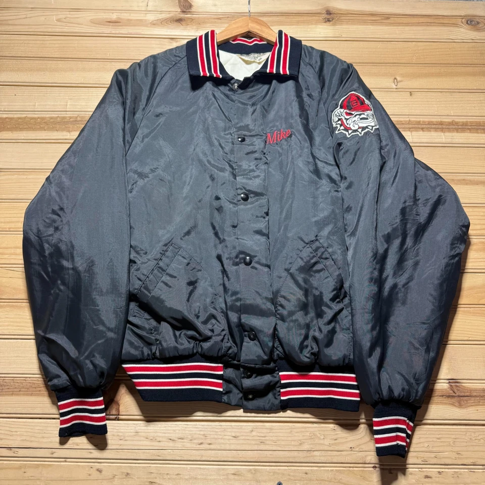 Vintage 80s Georgia Bulldogs NCAA Football Satin Bomber Jacket Union Made - XL - Image 2 of 4