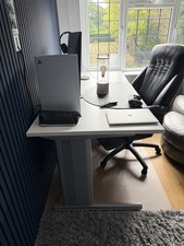 Large White Office Desk with Lockable Pedestal Drawer Unit
