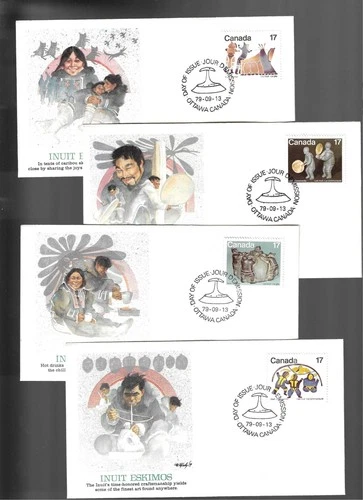 4 1979 Canada Inuit Eskimo FDC's; Scott 835-38; Fleetwood cachets