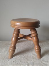 Small Wooden Children's Stool Plant Stand Four Turned Legs  Legs Pine Step 