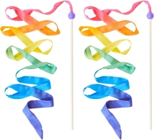 Sarah's Silks Rainbow Streamer - 8' Long Ribbon Wand for Kids, Pretend Play, Dan