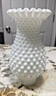 Vintage Milk Glass Hobnail Hurricane Lamp Shade Globe Ruffled Rim 7” (Fenton?)