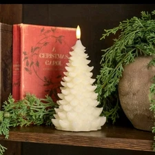 Ragon House 8" Cream Moving Flame Balsam Christmas Tree Candle w/Timer FARMHOUSE