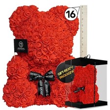 Large 16-Inch Rose Bear Gift Set with Gift Box  Handmade Artificial Flower