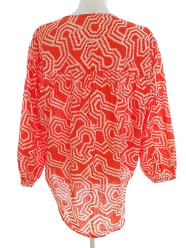 Next Size 12 (40) Orange Buttoned Blouse Cotton 100% Sleeve 3/4 Geometric Asymm - Picture 3 of 5