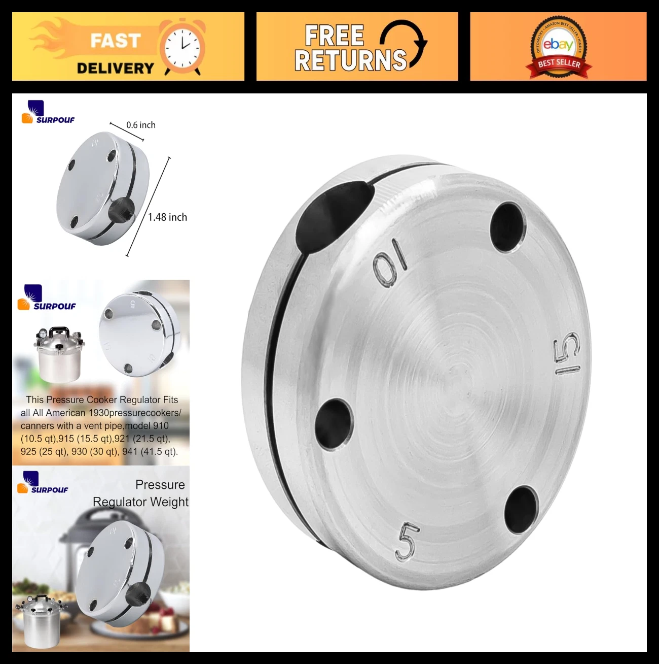 Pressure Cooker Regulator Weight 1930 - Fits Mirro & All American Models 10.5qt-