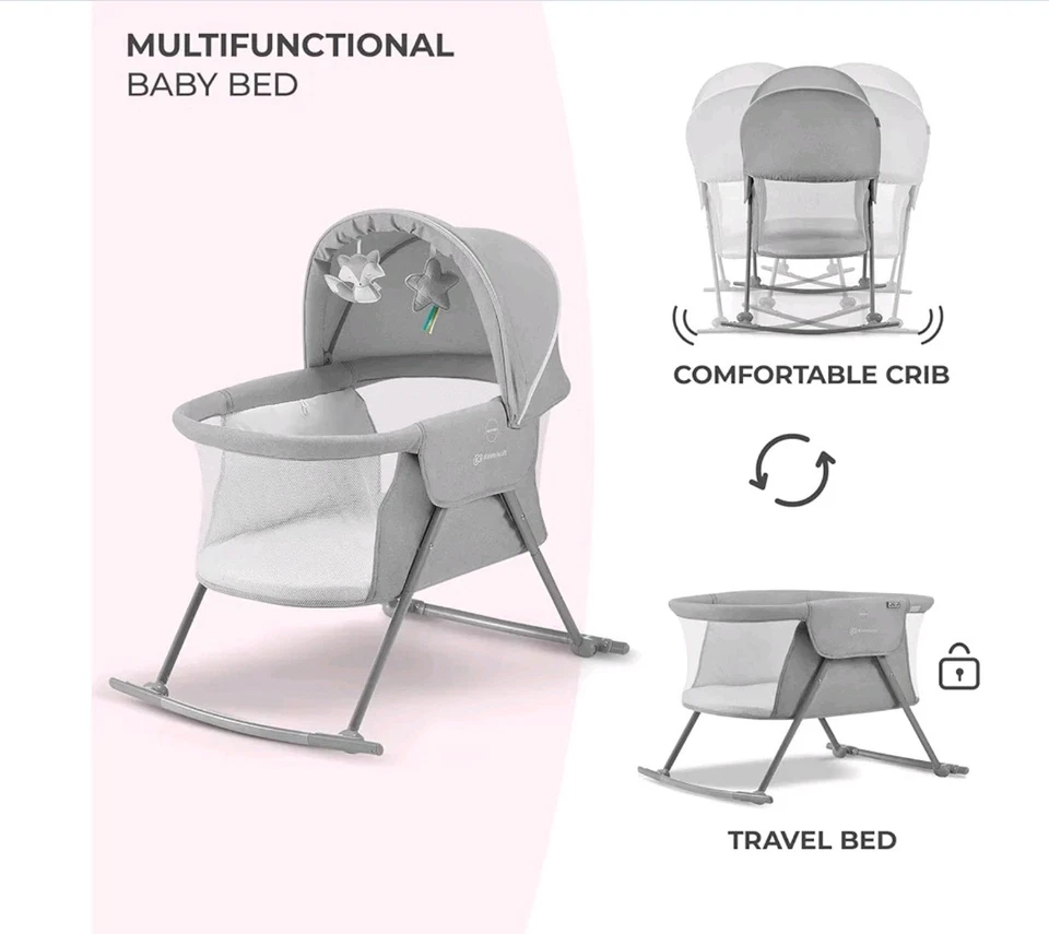 Kinderkraft Baby Crib 3 in 1 LOVI  Cradle, Travel Cot, Rocker Portable Grey  - Image 4 of 4