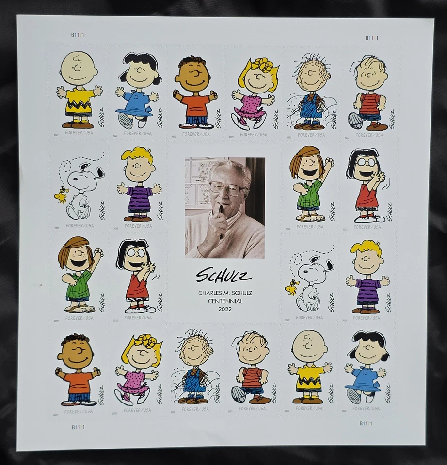 ** 5 sheets (100) Unused FOREVER stamps Peanuts Charlie Brown, Snoopy, Woodstock - Image 2 of 2