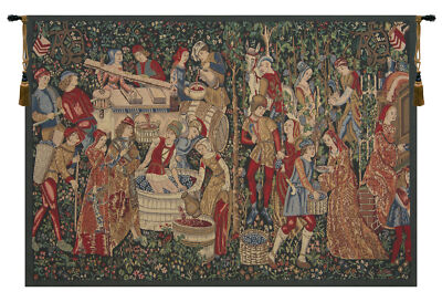 Vendages Red Small Wine Making Medieval Belgian Tapestry Wall Hanging 34x47 in