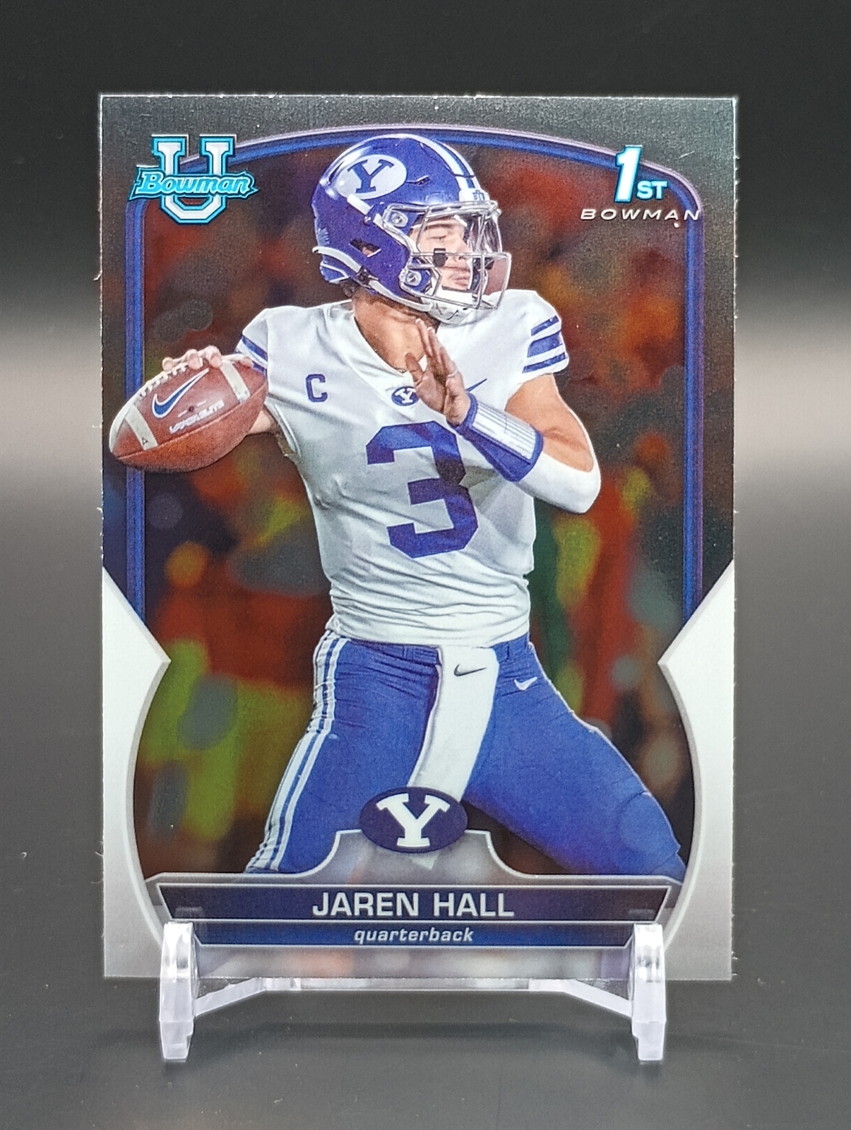 2022 Bowman Chrome University Football #85 Jaren Hall BYU Cougars