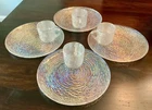 Set Of 4 Vintage Anchor Hocking Soreno Aurora Iridescent Glass Plates & Cups