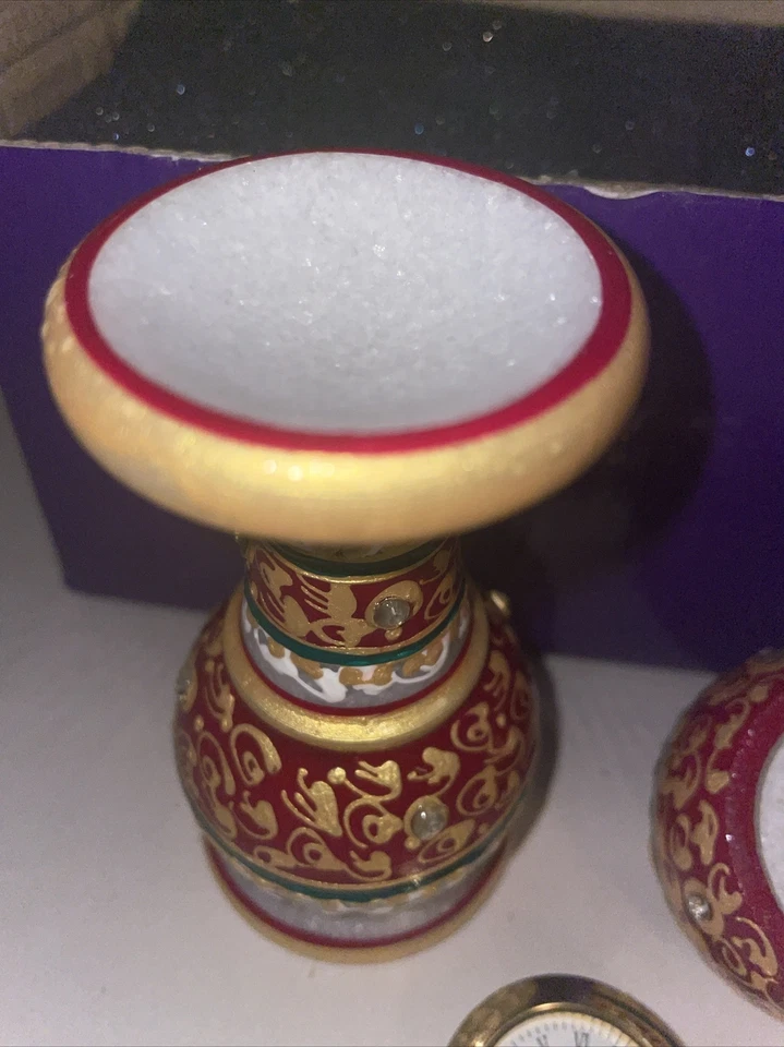 Handcrafter Makrana Marble Table Clock with hand enamelling - Boxed / Untested - Image 3 of 4