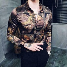 Printed Men Nueva Camisa de marca de moda para hombre, lujo con estampado de oro