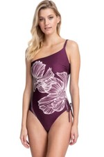 NWT 188 Sz 12 GOTTEX Collection Lily Wine One Shoulder One Piece Swimsuit