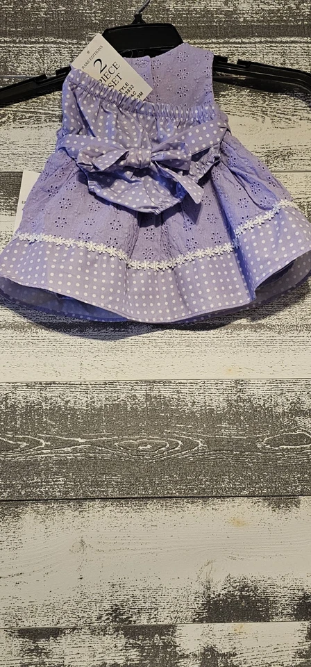 Nuevo con etiquetas Vestido de Vacaciones Vintage Ediciones Raras Talla 6/9 Meses Lila 2 Piezas Lazo Ojales Foto 4 de 4