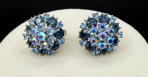 Set collana e orecchini VVTG corona Trifari firmata blu zaffiro e strass AB - Foto 2 di 11
