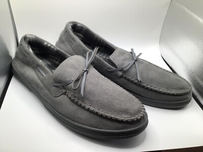 Men's Goldtoe Grey Faux Suede Plaid Flannel Slippers Comfort