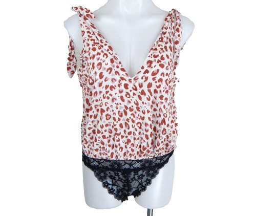 Free People Women's Large Bodysuit Bare It All V-Neck Sleeveless Leopard
