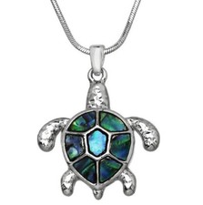 Adorable Abalone Sea Turtle Pendant Necklace 17" Chain Fast Shipping