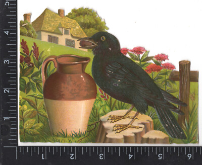 DIE CUT VICTORIAN SCRAP, SMART THIRSTY CROW, EMBOSSED, approx 6'' x 4 1/2''   DC88