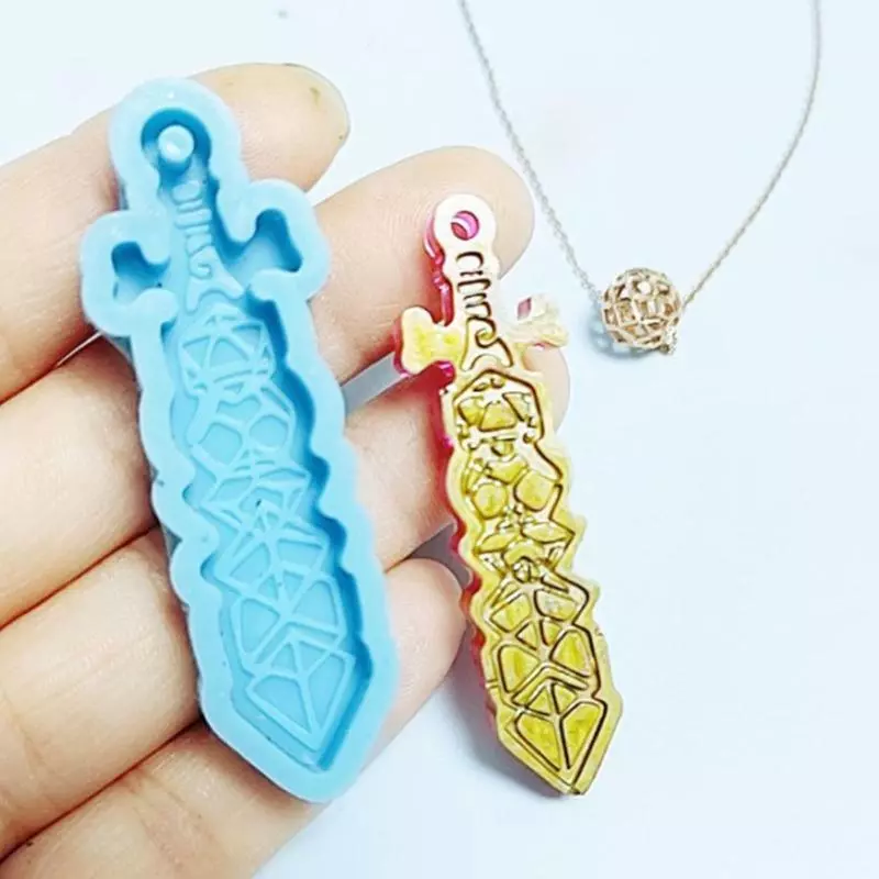 Resin Casting Silicone Mold Dice Sword Shape Keychain Pendant