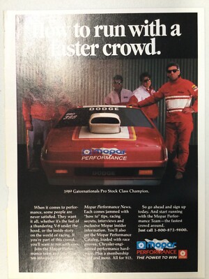 MISC383 Advertisement 1989 Chrysler MOPAR Performance Pro Stock Class Champion