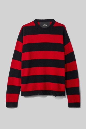 Black Stripe Distressed Wool Oversize 