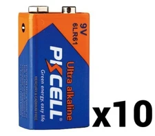 10 TEN PKCELL ALKALINE 9V BATTERIES 9 VOLT 6LR61 EN22 NEW EXP 12-2033