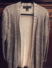 Adrienne Vittadini Open Front Sweater Linen Blend Black White Sz S