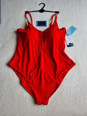 NEU EX M*S SLIMMING, BAUCHKONTROLLE, GEFORMTE CUPS PLUNGE BADEANZUG GR. 22 in ROT