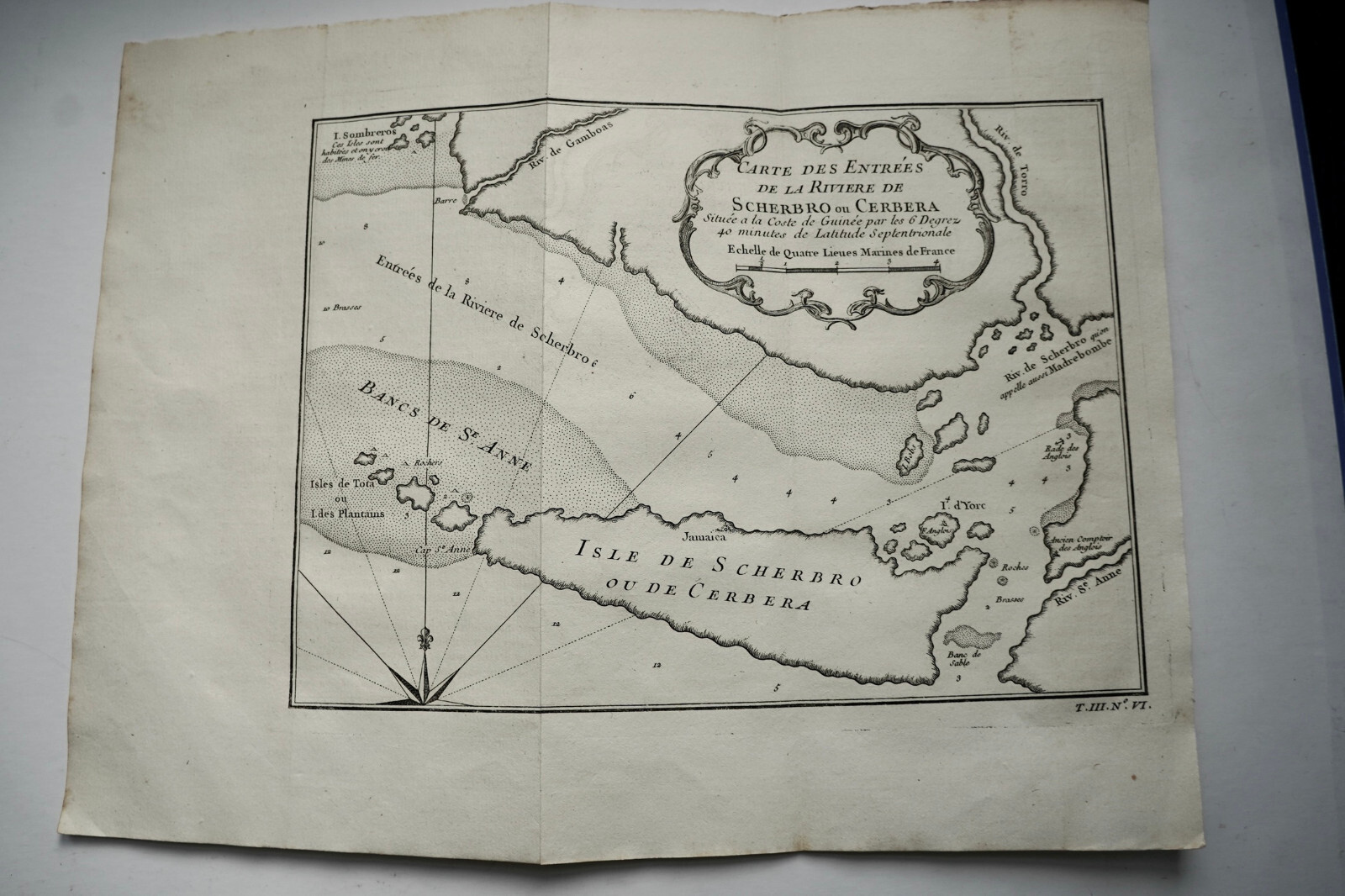CARTE DES ENTREES DE RIVIERE  SCHERBRO OU CERBERA  GUINNE , BELLIN, 1747 OLD MAP