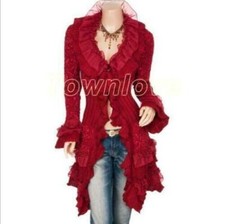 Women's Lace Ruffled Button-front Sweater Slim Outwear Jacket Long Cardigan