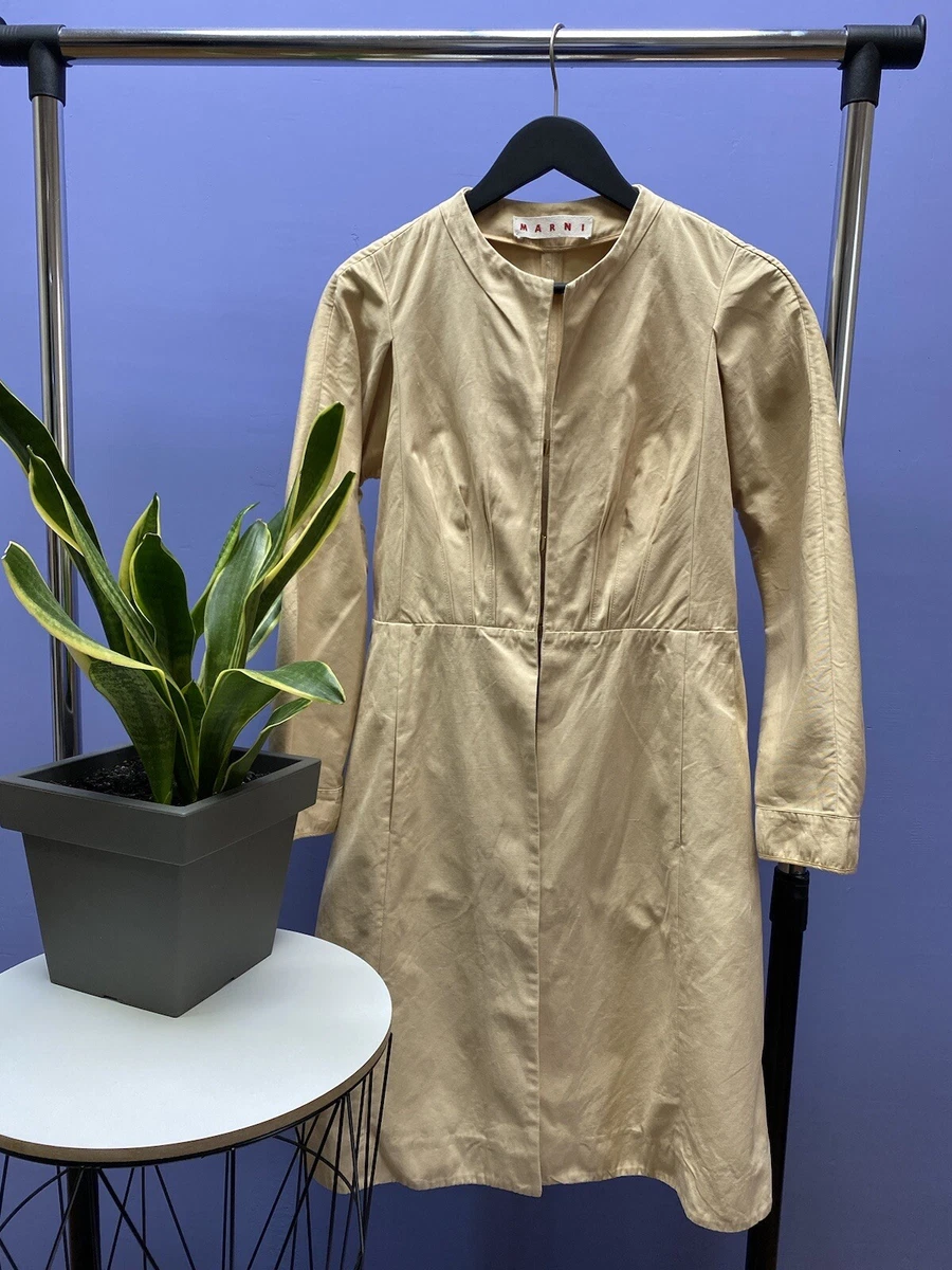 Marni Dress Trench Coat Jacket Women Size 42 Beige Cotton Linen