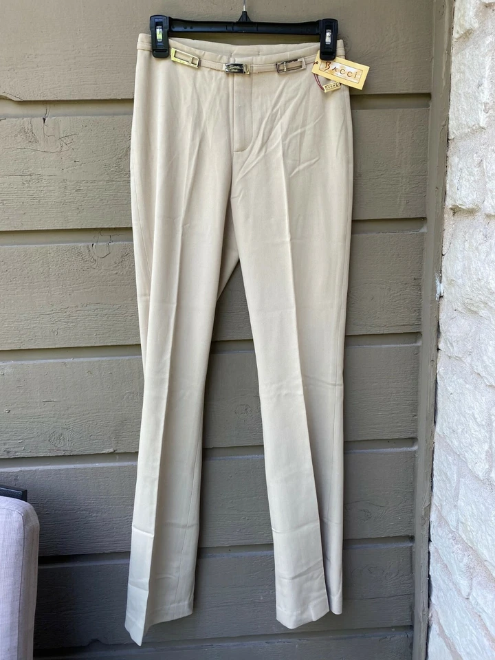Bacci Design Italy Women's  Pants Size 4 Mid Waist Beige  - Image 2 of 4
