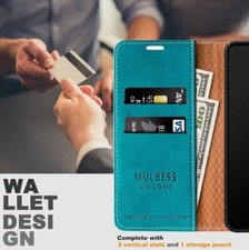 Mulbess Custodia per Xiaomi Redmi Note 8T, Cover Magnetica Flip con Chiusura, Fessura Carte Portafoglio, Portacellulare Protezione, Elegante Blu Mint
