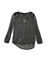 Lucky Brand Black White Peasant Boho Hippie Flowing embroidered Top Small