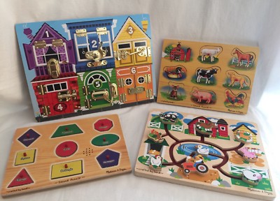 4 Melissa & Doug Peg Puzzles Wooden Latches Board Sound Maze | eBay