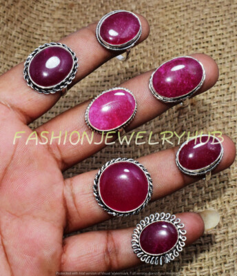 Simulated Ruby Gemstone 5pcs Rings Lot 925 Silver Plated Jewelry FR-2277