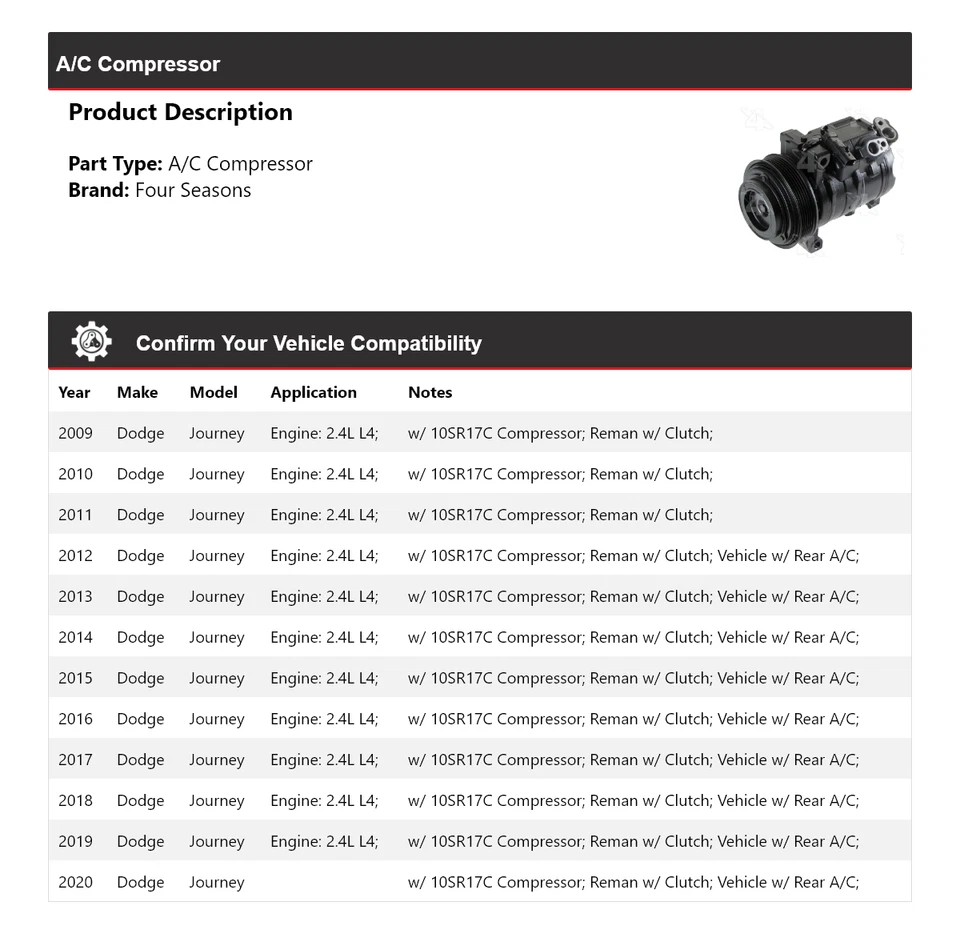 Compresor de aire acondicionado Dodge Journey 2009-2020 4 estaciones 2010 2011 2012 2013 2014 Foto 2 de 4