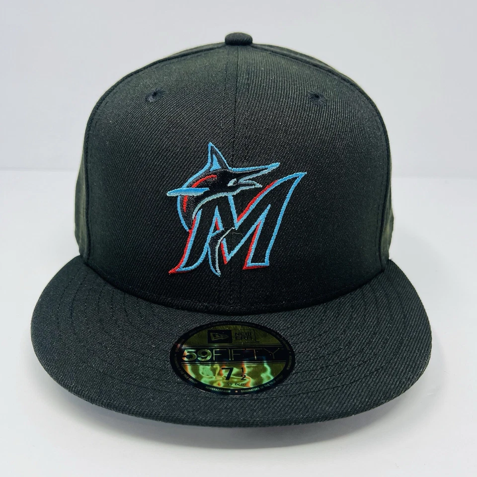 New Era 59FIFTY MLB Miami Marlins On Field Black Fitted Hat Cap Mens Size 7 1/2 - Image 2 of 4