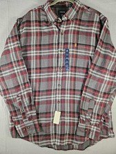New Mens IZOD Gray Red Blk Plaid Long Sleeve Button Down Flannel Shirt Large NWT
